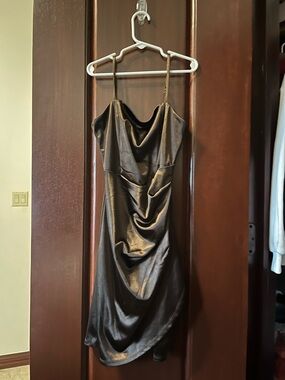 Emerald Sundae Metallic Brown Satin Cowl Mini Dress